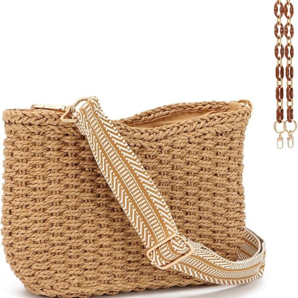 Small Handmade Straw Pocketbook Crossbody Bag